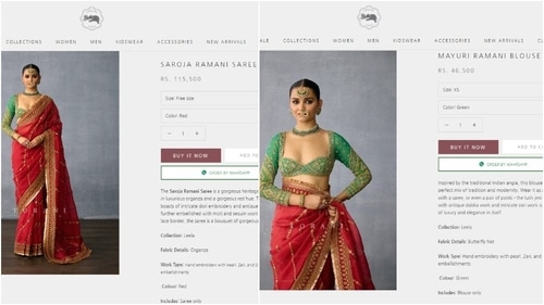 The price of Janhvi Kapoor's saree and blouse. (torani.in) The price of Janhvi Kapoor's saree and blouse. (torani.in)