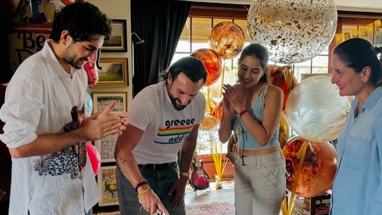 Saif celebrated his 54th birthday with Kareena Kapoor, Sara and Ibrahim. Sara brought him a balloon which was captioned with, ‘Best Dad.’ Sara and Ibrahim are often seen hanging out with Kareena and Saif during celebrations or festive occasions.