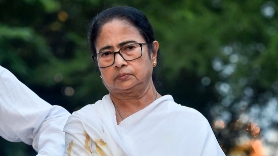 West Bengal chief minister Mamata Banerjee after the 'State Reception' at the Governor House on 78th Independence Day.(PTI)