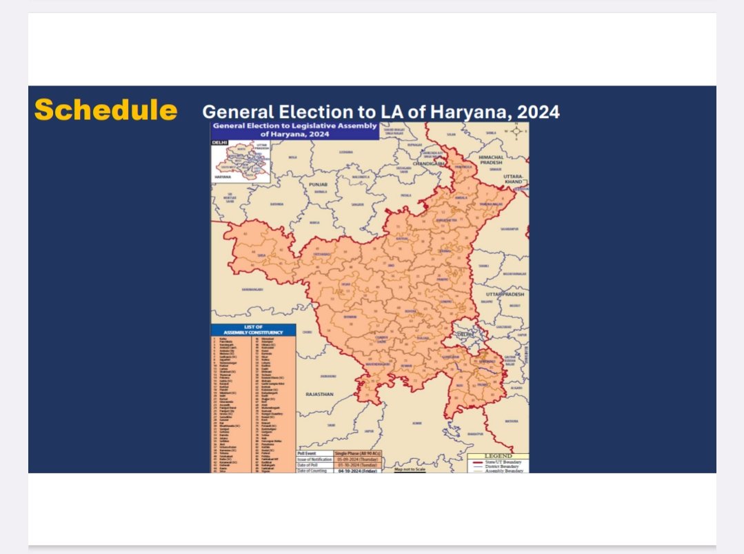 Election Commission's poll map for Haryana assembly elections 2024. Election Commission's poll map for Haryana assembly elections 2024.
