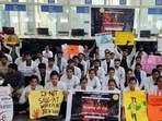 Medical students and residents protesting the Kolkata rape and murder of trainee doctor (PTI Photo) Medical students and residents protesting the Kolkata rape and murder of trainee doctor (PTI Photo)