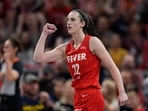Indiana Fever guard Caitlin Clark reacts during the first half of a WNBA basketball game against the Phoenix Mercury, Friday, Aug. 16, 2024, in Indianapolis. (AP Photo/Darron Cummings) Indiana Fever guard Caitlin Clark reacts during the first half of a WNBA basketball game against the Phoenix Mercury, Friday, Aug. 16, 2024, in Indianapolis. (AP Photo/Darron Cummings)