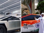 The image shows an Indian-origin man’s tricolour-wrapped Cybertruck in the UAE. The image shows an Indian-origin man’s tricolour-wrapped Cybertruck in the UAE.