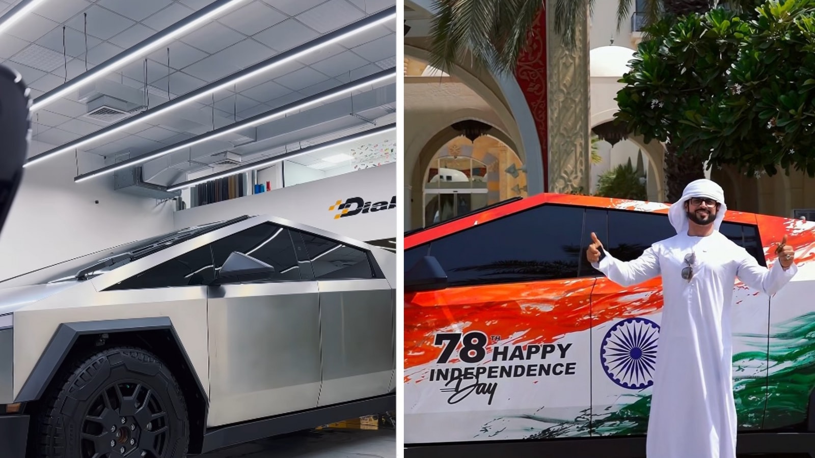 Indian-origin man living in the United Arab Emirates paints Elon Musk's Tesla Cybertruck in the three colors. Watch the viral video | Trends