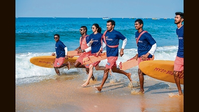 ‘Some men make Baywatch jokes, and wade into the water despite warnings, to force me to engage. This doesn’t bother me much. My male colleagues tackle them before I even have to ask,’ says Bath, 28. ‘Some men make Baywatch jokes, and wade into the water despite warnings, to force me to engage. This doesn’t bother me much. My male colleagues tackle them before I even have to ask,’ says Bath, 28.