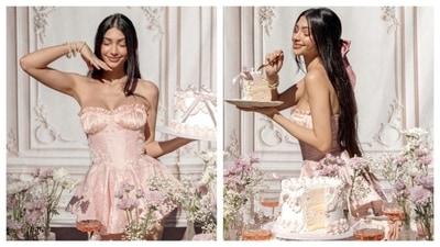 Alanna Pandey became barbie for her 29th birthday celebrations. In the pink, aesthetic photoshoot straight out of a Pinterest board, she donned a pink corset dress with a sweetheart neckline. Her makeup was all pink, with blush and rose-tinted lips. She let her hair cascade down her back, styling with a statement pink bow.&nbsp; (Instagram/@alannapandey)