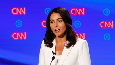 FILE - Rep. Tulsi Gabbard, D-Hawaii, speaks during a Democratic presidential primary debate, July 31, 2019, in Detroit. (AP Photo/Paul Sancya, File) (AP) FILE - Rep. Tulsi Gabbard, D-Hawaii, speaks during a Democratic presidential primary debate, July 31, 2019, in Detroit. (AP Photo/Paul Sancya, File) (AP)