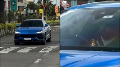 Rohit Sharma drives his Lamborghini in Mumbai (X) Rohit Sharma drives his Lamborghini in Mumbai (X)