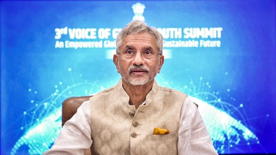 External Affairs Minister S Jaishankar during the 1st Foreign Ministers' Session on the theme - Charting a Unique Paradigm for the Global South at the 3rd Voice Of Global South Summit, in New Delhi, Saturday, (PTI) External Affairs Minister S Jaishankar during the 1st Foreign Ministers' Session on the theme - Charting a Unique Paradigm for the Global South at the 3rd Voice Of Global South Summit, in New Delhi, Saturday, (PTI)