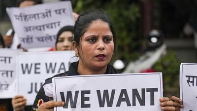 Women protest demanding justice for the doctor who was allegedly raped and murdered at Kolkata's R G Kar Medical College and Hospital in Mumbai on Saturday. (PTI) Women protest demanding justice for the doctor who was allegedly raped and murdered at Kolkata's R G Kar Medical College and Hospital in Mumbai on Saturday. (PTI)