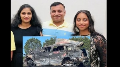 August 14, 2024: Pradeepa Arvind (40), Arvind Mani (45) and Andril Arvind (17) died at the scene after a two-car wreck six miles from Lampasas. (GoFundMe) August 14, 2024: Pradeepa Arvind (40), Arvind Mani (45) and Andril Arvind (17) died at the scene after a two-car wreck six miles from Lampasas. (GoFundMe)