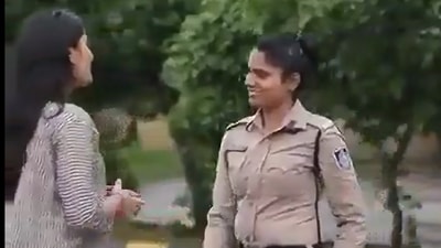 Woman constable suspended for promoting coaching institute in uniform in viral video. (X) Woman constable suspended for promoting coaching institute in uniform in viral video. (X)
