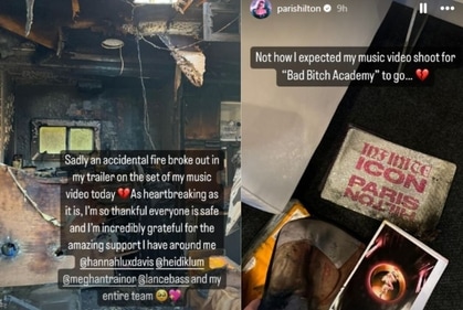 Paris Hilton shared snaps from the music video set in the aftermath of the blaze. (Instagram) Paris Hilton shared snaps from the music video set in the aftermath of the blaze. (Instagram)