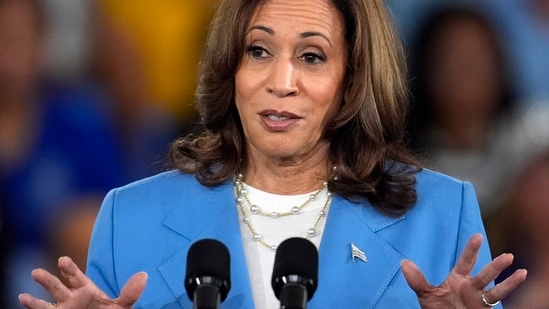 Vice President Kamala Harris speaks at a campaign event at Hendrick Center for Automotive Excellence on the Scott Northern Wake Campus of Wake Tech Community College in Raleigh, N.C., Friday, Aug. 16, 2024. AP/PTI(AP08_17_2024_000010A)(AP)