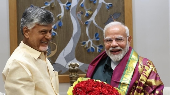 Andhra Pradesh chief minister Chandrababu Naidu with Prime Minister Narendra Modi.