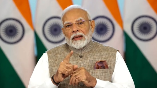 New Delhi: Prime Minister Narendra Modi speaks at the 3rd Voice of Global South Summit through video conferencing, in New Delhi, Saturday, Aug. 17, 2024. 