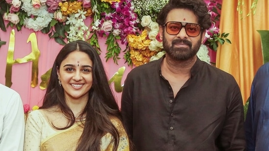 Imanvi and Prabhas at the launch of their film with Hanu Raghavapudi.