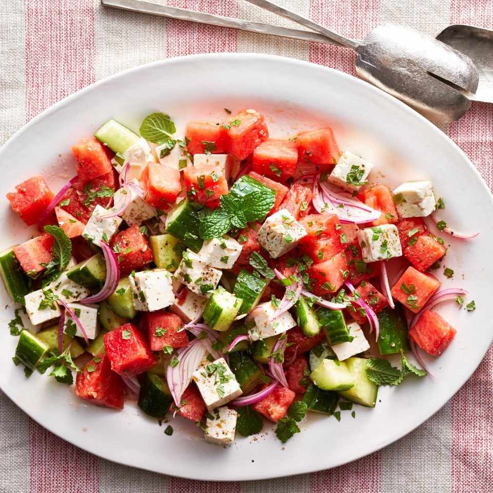 Cucumber and watermelon salad with feta(Eating Well) Cucumber and watermelon salad with feta(Eating Well)