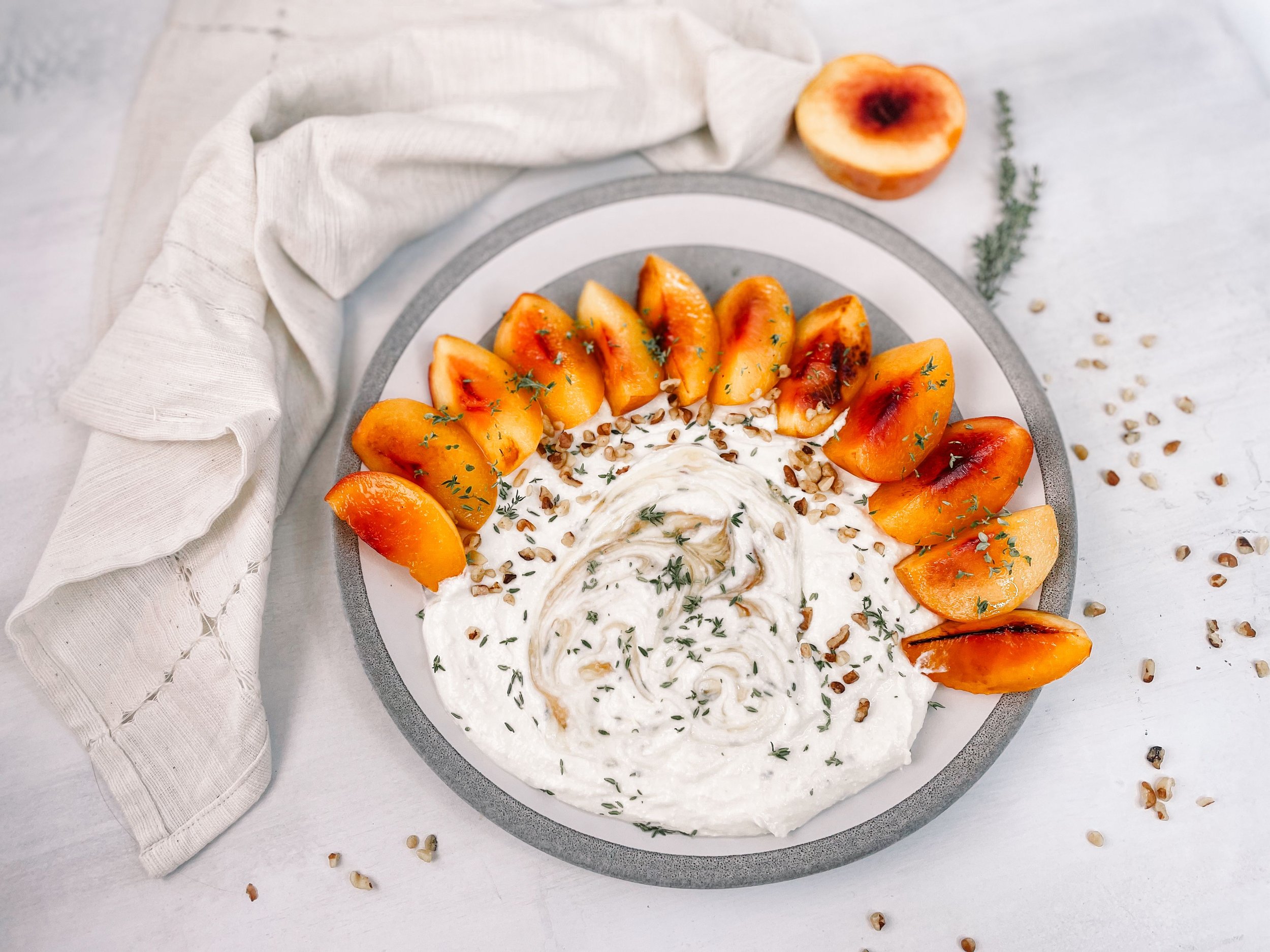 Rosemary balsamic peaches with honey and whipped ricotta(The Trail To Health) Rosemary balsamic peaches with honey and whipped ricotta(The Trail To Health)