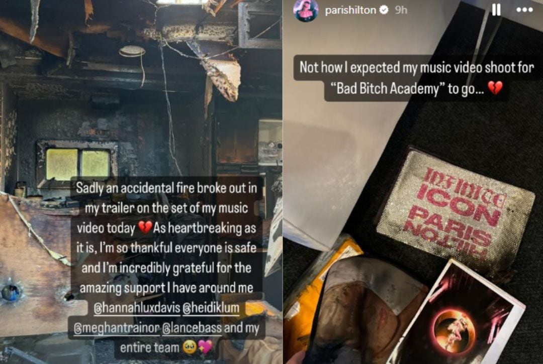 Paris Hilton shared snaps from the music video set in the aftermath of the blaze.(Instagram)