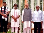 Jharkhand Governor CP Radhakrishnan with chief minister Hemant Soren (left) and Champai Soren (right).(File photo) Jharkhand Governor CP Radhakrishnan with chief minister Hemant Soren (left) and Champai Soren (right).(File photo)