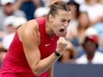 Aryna Sabalenka of Belarus celebrates match point against Iga Swiatek.(Getty Images via AFP) Aryna Sabalenka of Belarus celebrates match point against Iga Swiatek.(Getty Images via AFP)
