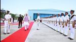Defence minister Rajnath Singh being accorded a Guard of Honour by the Indian Coast Guard contingent in Chennai on Sunday. (PTI) Defence minister Rajnath Singh being accorded a Guard of Honour by the Indian Coast Guard contingent in Chennai on Sunday. (PTI)