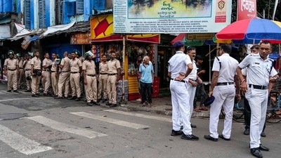 Policemen stand guard ahead of a protest against last week's rape and killing of a trainee doctor at a government hospital, in Kolkata, India, Friday, Aug. 16, 2024. (AP Photo/Bikas Das) Policemen stand guard ahead of a protest against last week's rape and killing of a trainee doctor at a government hospital, in Kolkata, India, Friday, Aug. 16, 2024. (AP Photo/Bikas Das)