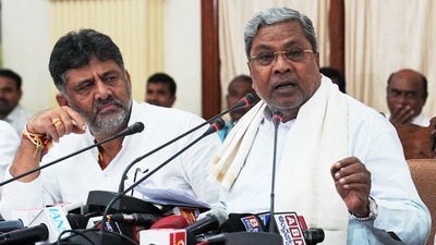 Karnataka Chief Minister Siddaramaiah addresses a press conference after a cabinet meeting over Governor Thaawarchand Gehlot's decision to grant sanction for prosecution of the CM in the MUDA site allotment 'scam'. (PTI)