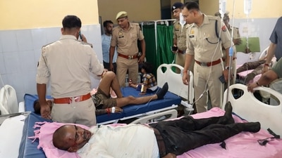 Bulandshahr: Injured being treated at a hospital after a collision between a pickup van and a bus, in Bulandshahr, Sunday, Aug. 18, 2024. At least ten people were killed and 27 others suffered injuries in the accident, according to officials. (PTI) Bulandshahr: Injured being treated at a hospital after a collision between a pickup van and a bus, in Bulandshahr, Sunday, Aug. 18, 2024. At least ten people were killed and 27 others suffered injuries in the accident, according to officials. (PTI)