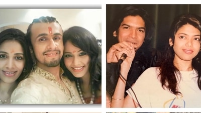 Sonu Nigam with his sisters (left) Meenal and (right) Teesha; (right) Shaan with sister Sagarika