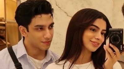 Khushi Kapoor poses with Vedang Raina in her Instagram post. Khushi Kapoor poses with Vedang Raina in her Instagram post.