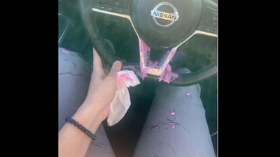 The woman shared this picture of the pain ball that was thrown inside her car. (Reddit/@18monthdrought) The woman shared this picture of the pain ball that was thrown inside her car. (Reddit/@18monthdrought)