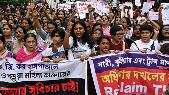 Members of the LGBTQ+ community and activists stage a protest rally from College Street to Shyambazar over the rape and murder of a trainee doctor at RG Kar Medical College and Hospital in Kolkata (Photo by Samir Jana/Hindustan Times)