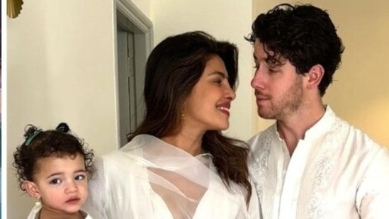 Priyanka Chopra with daughter Malti Marie and husband Nick Jonas. (File Photo)