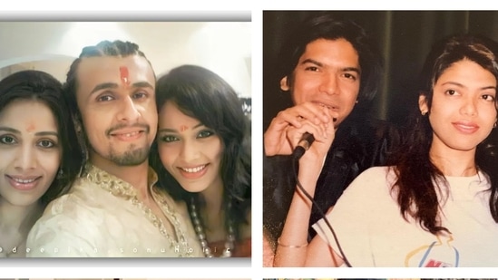 Sonu Nigam with his sisters (left) Meenal and (right) Teesha; (right) Shaan with sister Sagarika 