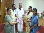 Justice Hema Committee members handing over the report to Chief Minister Pinarayi Vijayan(ANI) Justice Hema Committee members handing over the report to Chief Minister Pinarayi Vijayan(ANI)