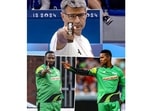 Kieron Pollard and Akeal Hossein copied Yusuf Dikec's shooting pose. Kieron Pollard and Akeal Hossein copied Yusuf Dikec's shooting pose.