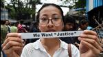 A junior doctor protests against the sexual assault and murder of a postgraduate trainee doctor at RG Kar Hospital in Kolkata on Monday. (ANI)