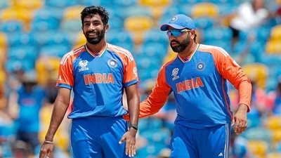 India's Jasprit Bumrah (L) and Rohit Sharma during the T20 World Cup. (ANI) India's Jasprit Bumrah (L) and Rohit Sharma during the T20 World Cup. (ANI)