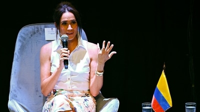 US actress Meghan Markle addresses the audience during the "Afro women and power" forum, at the Municipal Theatre in Cali, Colombia, on August 18, 2024. Prince Harry and his wife, American actress Meghan Markle, are visiting Colombia at the invitation of Colombia's vice-President Francia Marquez, with whom they have attended various meetings with women and young people to reject discrimination and cyberbullying. (Photo by Raul ARBOLEDA / AFP) (AFP) US actress Meghan Markle addresses the audience during the "Afro women and power" forum, at the Municipal Theatre in Cali, Colombia, on August 18, 2024. Prince Harry and his wife, American actress Meghan Markle, are visiting Colombia at the invitation of Colombia's vice-President Francia Marquez, with whom they have attended various meetings with women and young people to reject discrimination and cyberbullying. (Photo by Raul ARBOLEDA / AFP) (AFP)