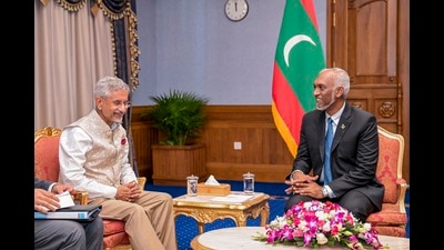 External Affairs Minister S Jaishankar calls on Maldives President Dr Mohamed Muizzu. (PTI Photo) (AP)