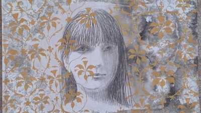 This self-portrait of Audronė Brazauskaitė shows the time when she was just 12. The artist says that the Mughal traditions that she viewed at the National Museum in Delhi, inspired her to add gold ornamentation to it. This self-portrait of Audronė Brazauskaitė shows the time when she was just 12. The artist says that the Mughal traditions that she viewed at the National Museum in Delhi, inspired her to add gold ornamentation to it.