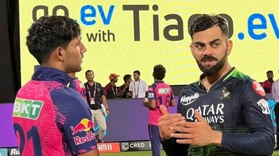 Dhruv Jurel interacting with Virat Kohli after an IPL match. (Instagram) Dhruv Jurel interacting with Virat Kohli after an IPL match. (Instagram)