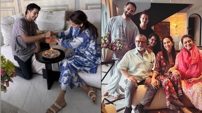 Ishaan Khatter tied a Rakhi to his sister-in-law, Shahid Kapoor’s wife Mira Rajput in a sweet gesture. The family also posed for pictures together afterwards. 