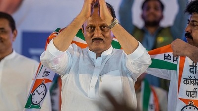 Mumbai, India - July 5, 2023: Maharashtra Deputy Chief Minister and NCP leader Ajit Pawar during the party meeting at MET Bandra, in Mumbai, India, on Wednesday, July 5, 2023. (Photo by Satish Bate/ Hindustan Times) (Hindustan Times) Mumbai, India - July 5, 2023: Maharashtra Deputy Chief Minister and NCP leader Ajit Pawar during the party meeting at MET Bandra, in Mumbai, India, on Wednesday, July 5, 2023. (Photo by Satish Bate/ Hindustan Times) (Hindustan Times)