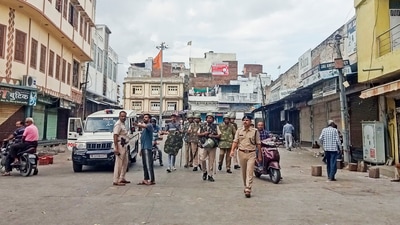 Udaipur: Security personnel deployed to maintain law and order after a student stabbed another boy at a government school on Friday, in Udaipur, Sunday, Aug. 18, 2024. (PTI) Udaipur: Security personnel deployed to maintain law and order after a student stabbed another boy at a government school on Friday, in Udaipur, Sunday, Aug. 18, 2024. (PTI)