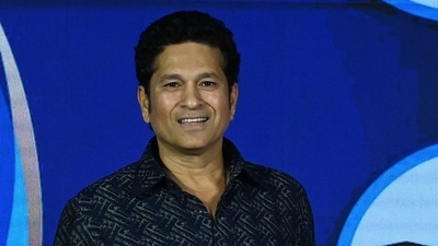 Sachin Tendulkar (ISPL as a core committee member) during the launch of India's pioneering tennis ball T10 cricket tournament Season 2 in Mumbai on August 18, 2024. (AFP) Sachin Tendulkar (ISPL as a core committee member) during the launch of India's pioneering tennis ball T10 cricket tournament Season 2 in Mumbai on August 18, 2024. (AFP)