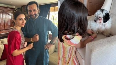 Soha Ali Khan also tied her brother Saif Ali Khan a Rakhi. Sharing pictures with him on Instagram she wrote, “To those who love and empower us.” The children even tied Rakhis to the house help and their pets.&nbsp; 