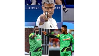 Kieron Pollard and Akeal Hossein copied Yusuf Dikec's shooting pose. Kieron Pollard and Akeal Hossein copied Yusuf Dikec's shooting pose.